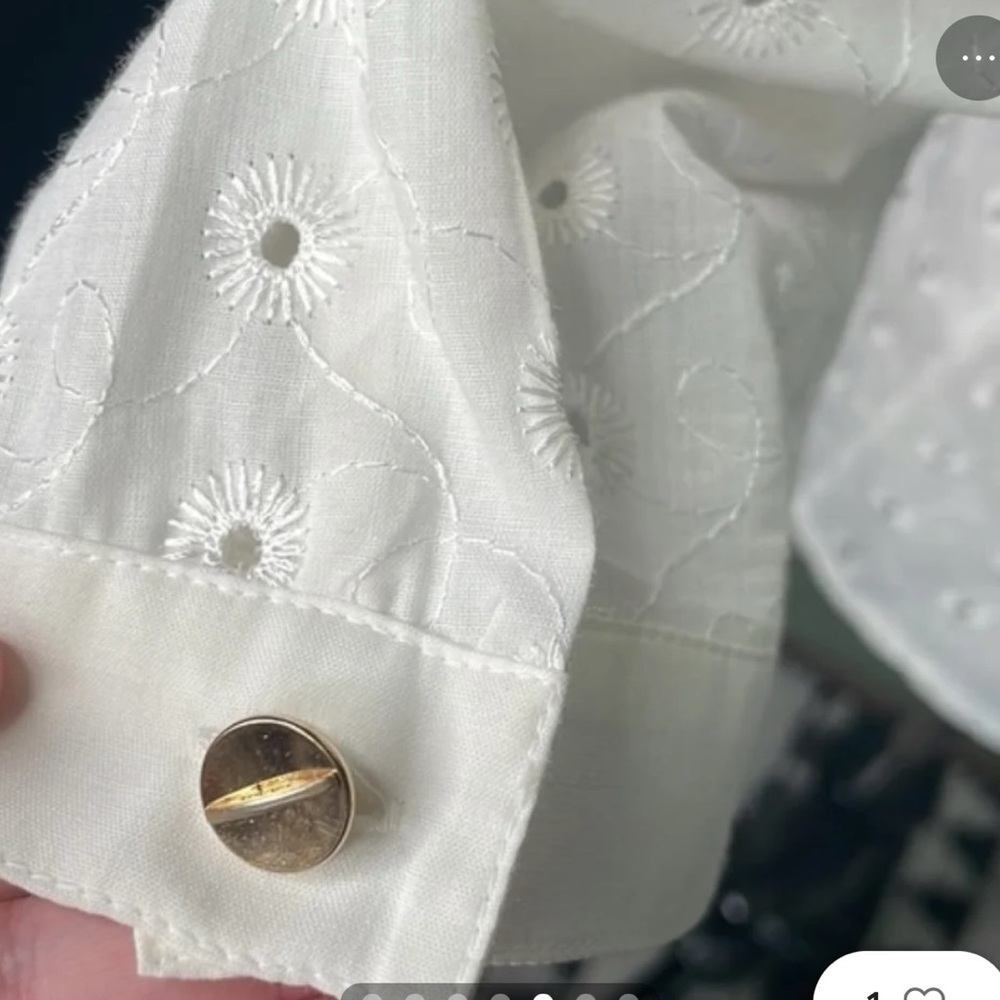 Escada Eyelet White Collared Button Down Quarter … - image 3